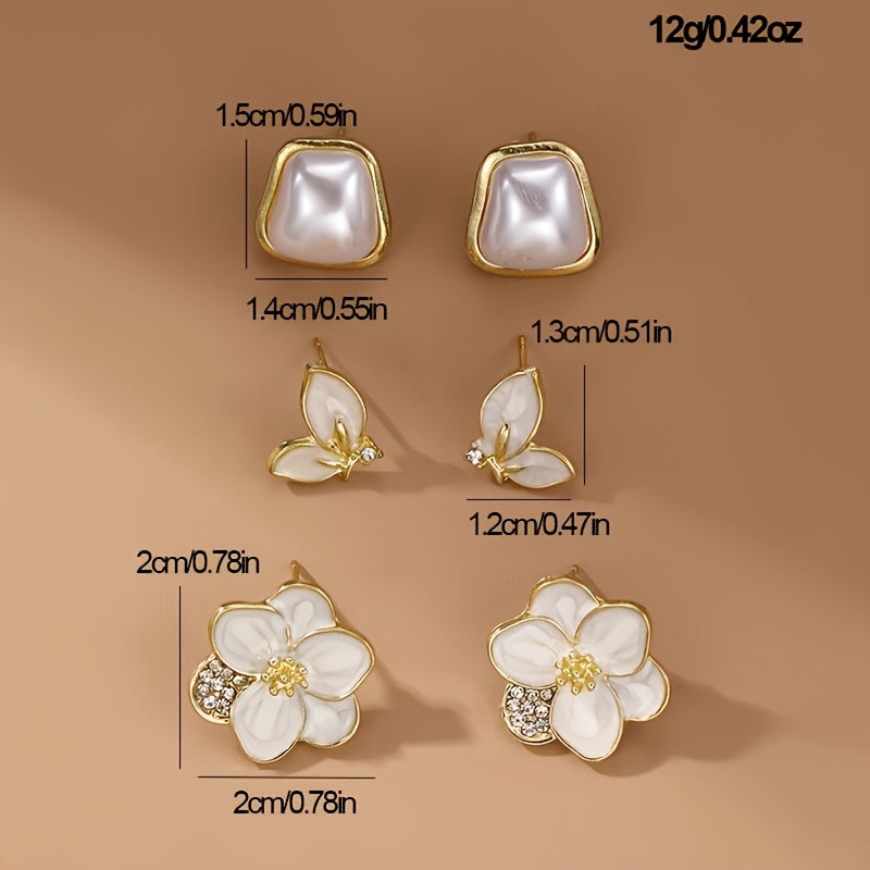 Women's 3-Piece Pearl Flower Geometric Earrings Synthetic Zirconia Alloy Jewelry
