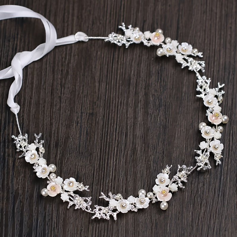 Women's Boho Rhinestone Flower Pearl Headband Wedding Hair Accessory