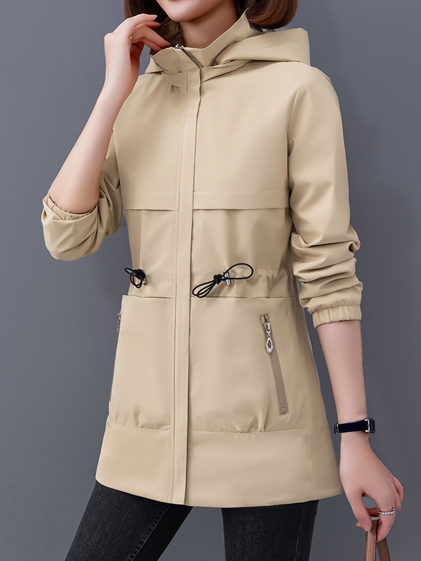 Women's Reversible Hooded Jacket Waterproof Windproof Polyester Spring Autumn Casual Lightweight