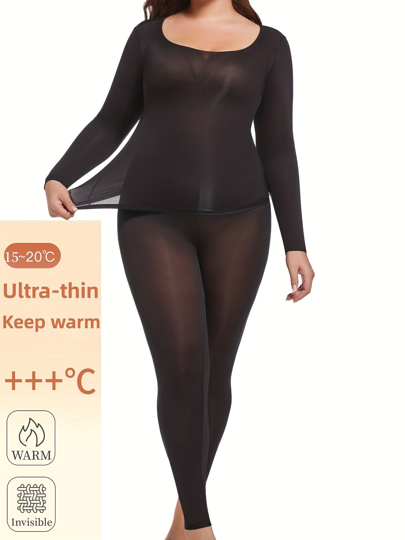 Plus Size Women Ultra-Thin Elastic Face Mask Base Layer Light Beige Underwear Set