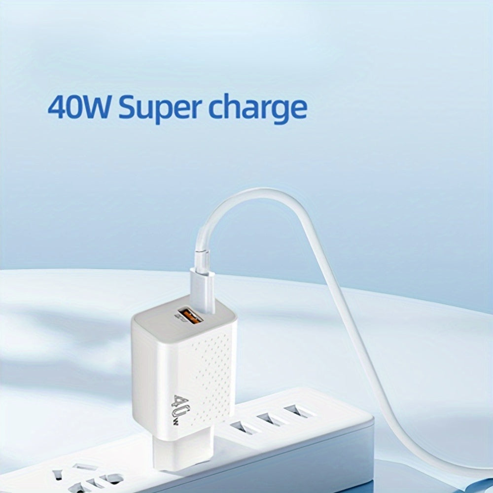 40W Dual Port USB-C Wall Charger with PD QC Fast Charging European Plug for Travel
