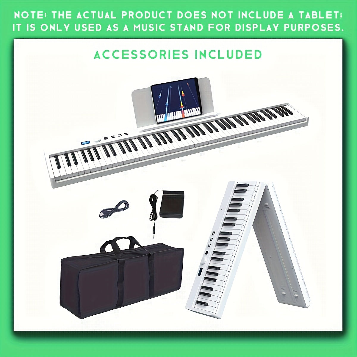 Ko‘p rangli qayta zaryadlanuvchi batareya va sumkaga ega 88 kalitli portativ yig‘iladigan raqamli pianino