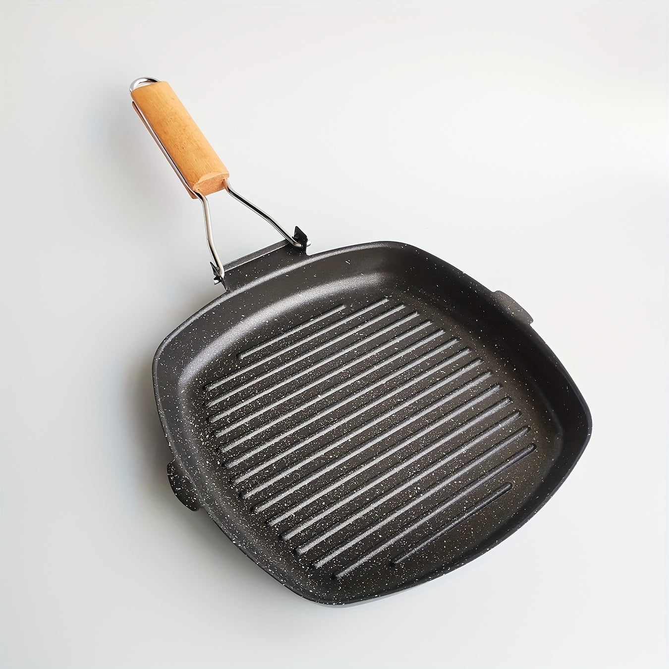 Aluminum Skillet with Non-Stick Coating and Foldable Wood Handle for Breakfast and Steak