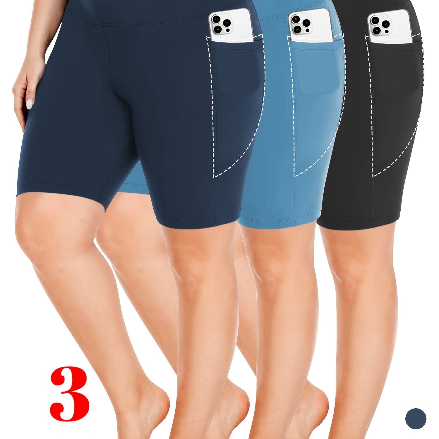 Women's High-Waisted Crescent Pocket Pants 5-Inch Large Size 3-Pack
