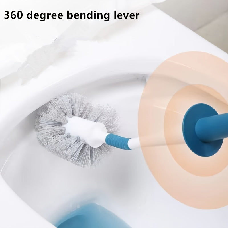 360 Degree Curved Handle Toilet Brush Set Hemispherical Brush Head Wall Mount or Floor Storage