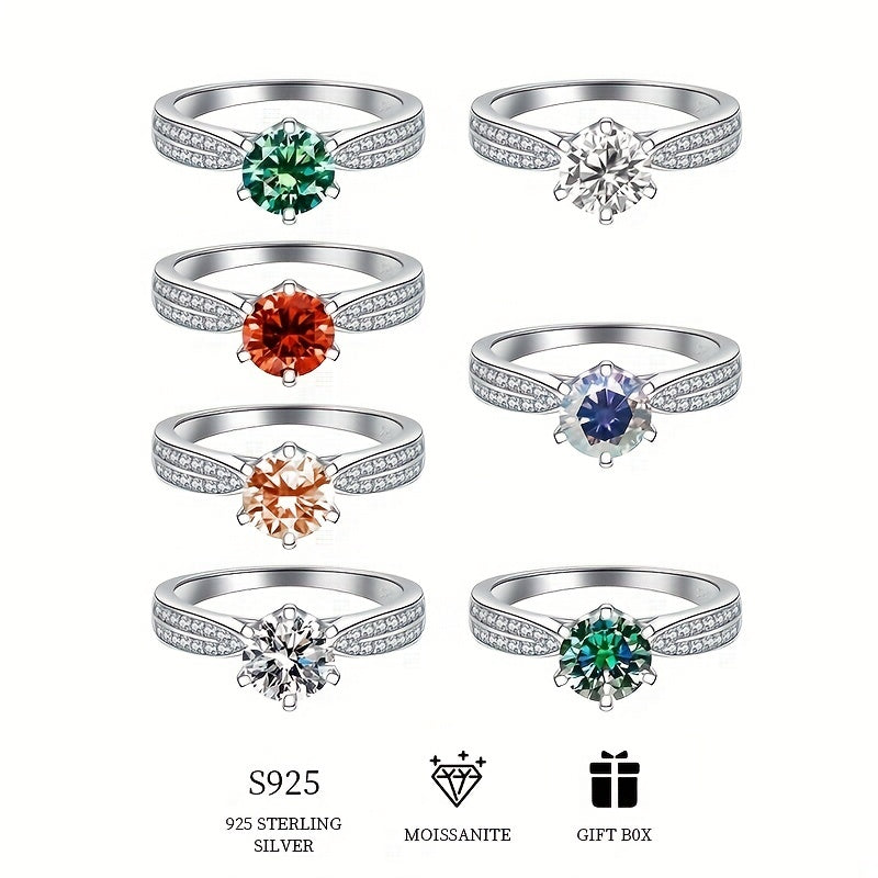 925 Sterling Silver dan tayyorlangan Moissanite bilan Qirolicha uzuk, Ayollar uchun to'y, niqoh yoki va'da uchun