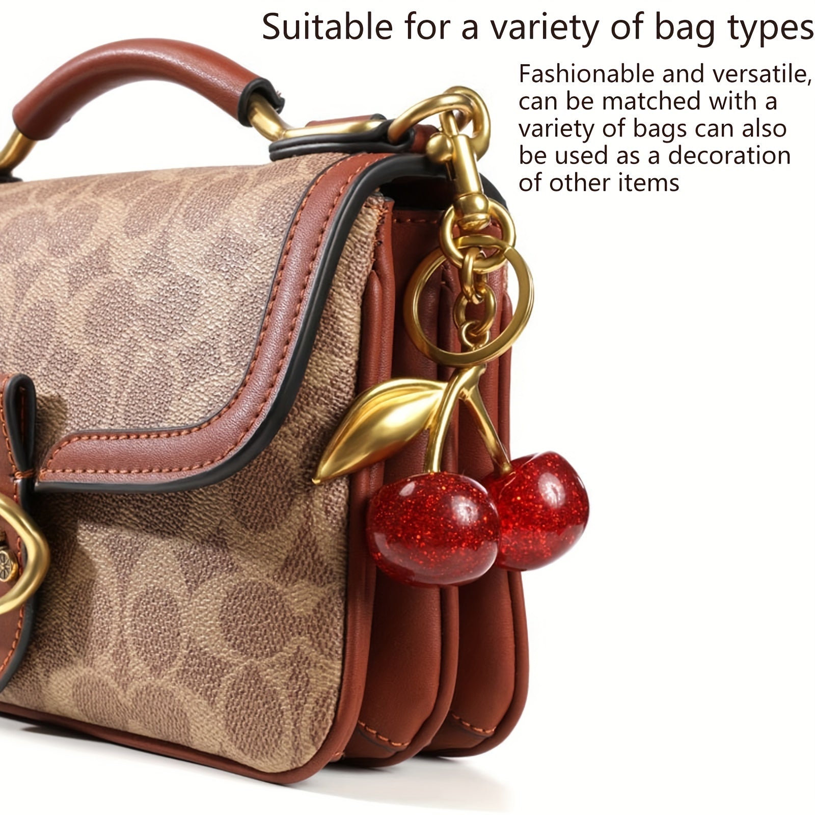 Sparkling Cherry Keychain Charm Resin Metal Women’s Decorative Accessory