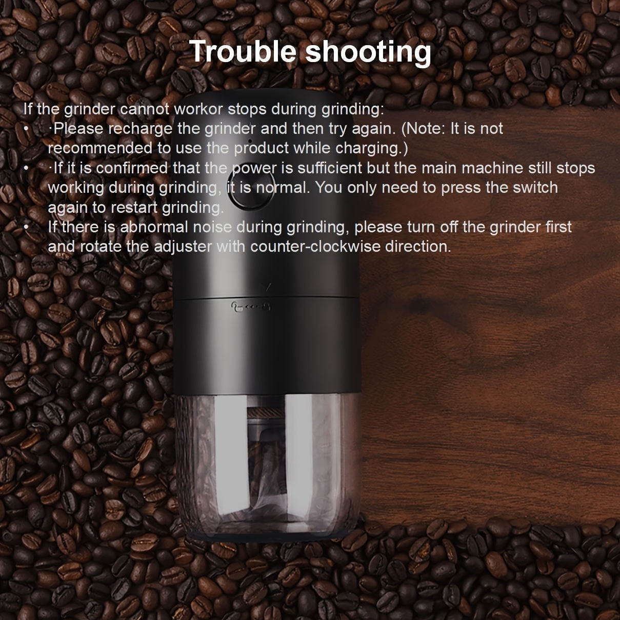 Qora rangdagi portativ USB qayta zaryadlanadigan qahva maydalagich, shisha bankasi bilan. Qahva donlari va ziravorlar uchun sozlanadigan maydalash o'lchami. Uy, ofis va sayohat uchun ideal. Ko'p funksiyali ziravorlar