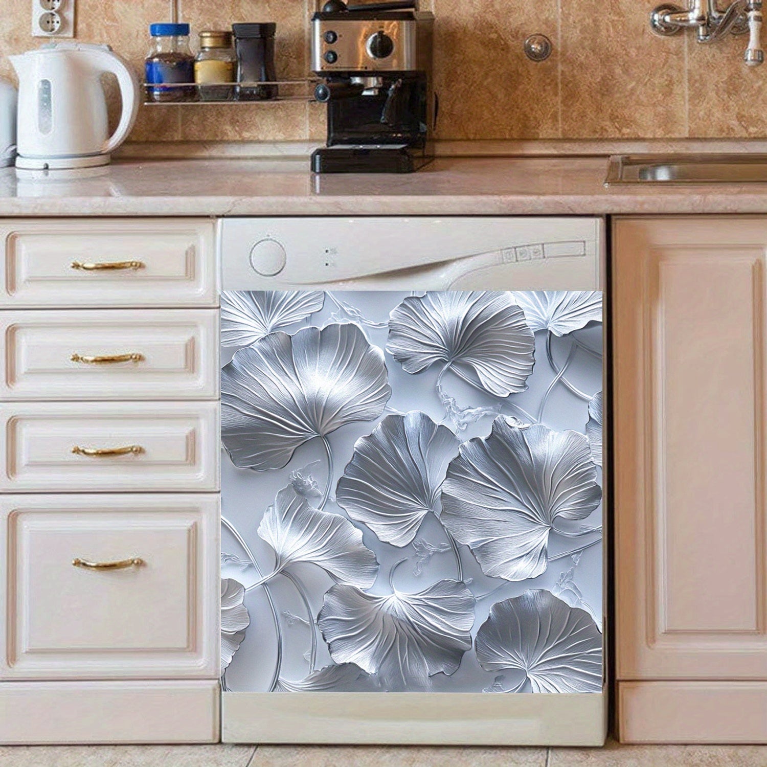 Магнитная крышка для посудомоечной машины с листом гинкго, водонепроницаемая, термостойкая металлическая панель, наклейка 58,5x65 см, декор для кухни