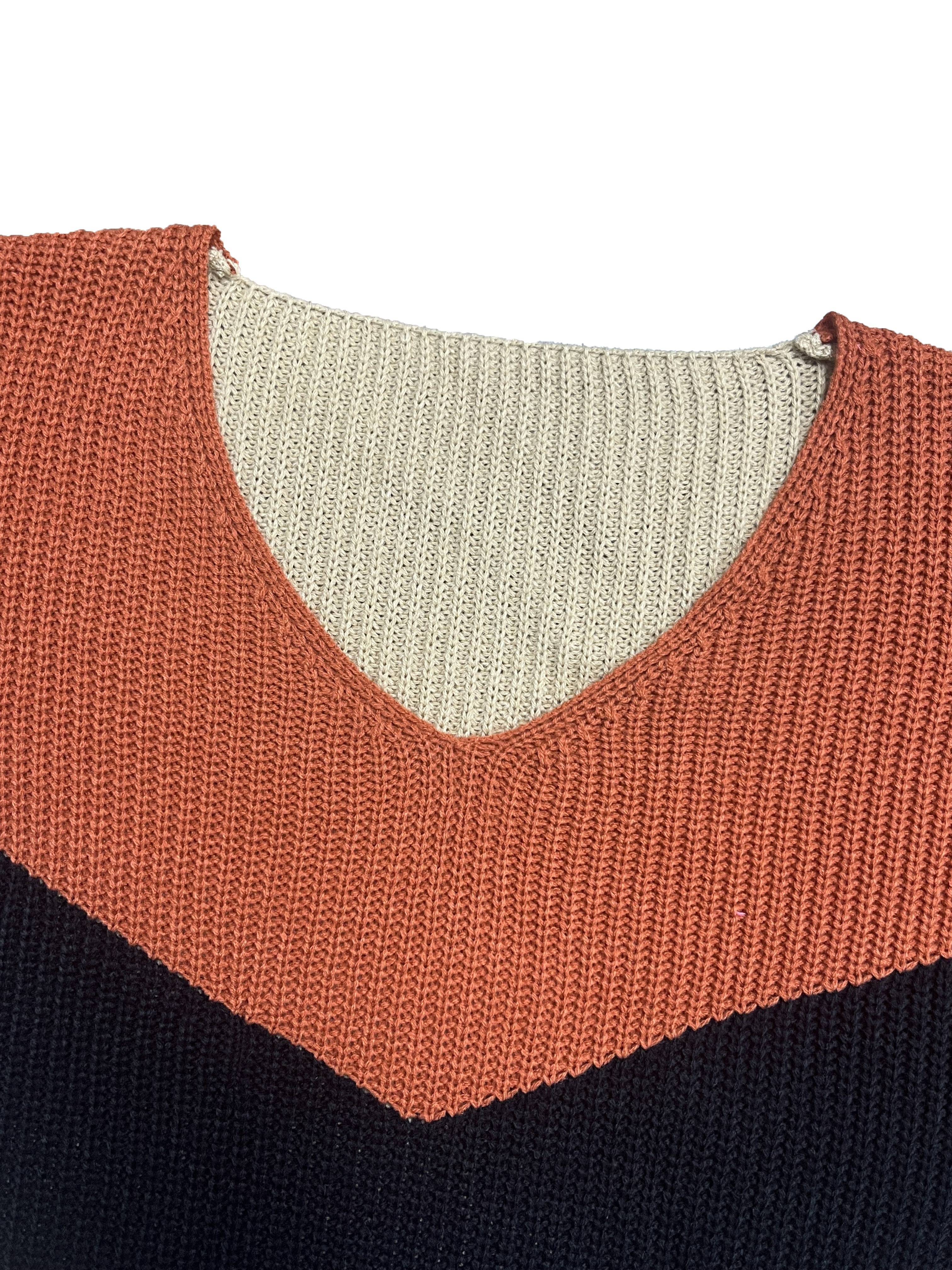 Plus Size V-Neck Color-Block Striped Sweater All-Season Knitwear Orange Black