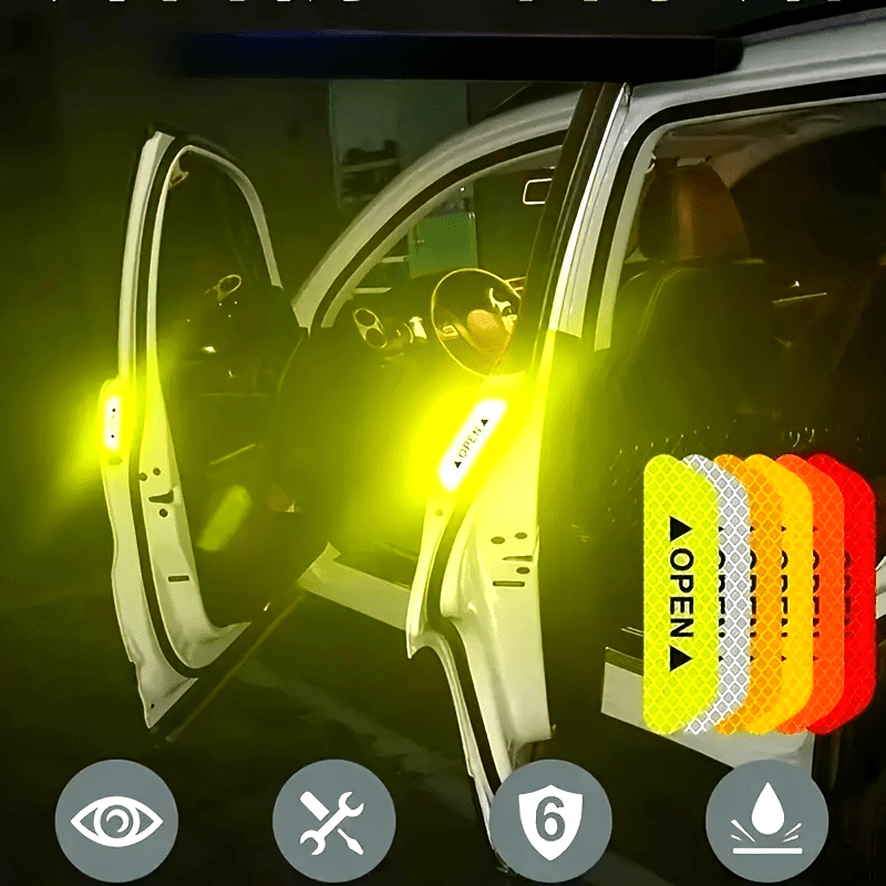 4 piezas de pegatinas reflectantes para puertas de coche, adhesivos de seguridad brillantes