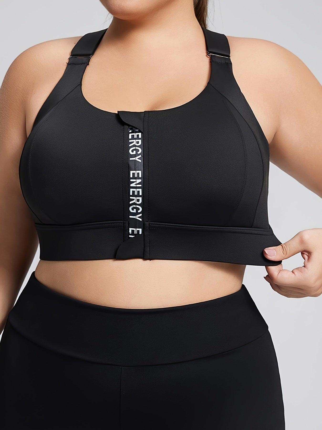 Plus Size Sport Bra With Zipper Letter Yoga Vest Adjustable Straps