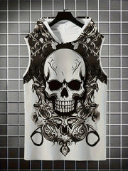 Summer Printed Sleeveless Sports Vest with Hood for Men and Women