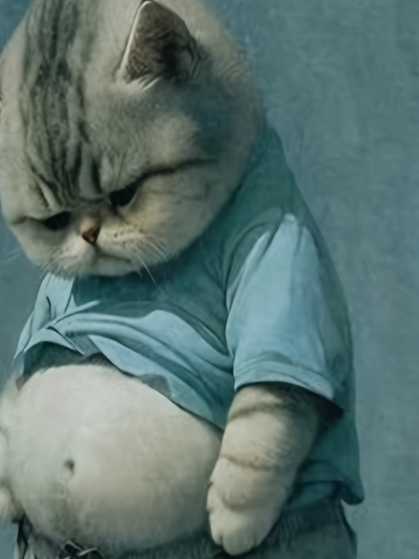 Camiseta de manga corta con cuello redondo y estampado de gato 3D para hombre