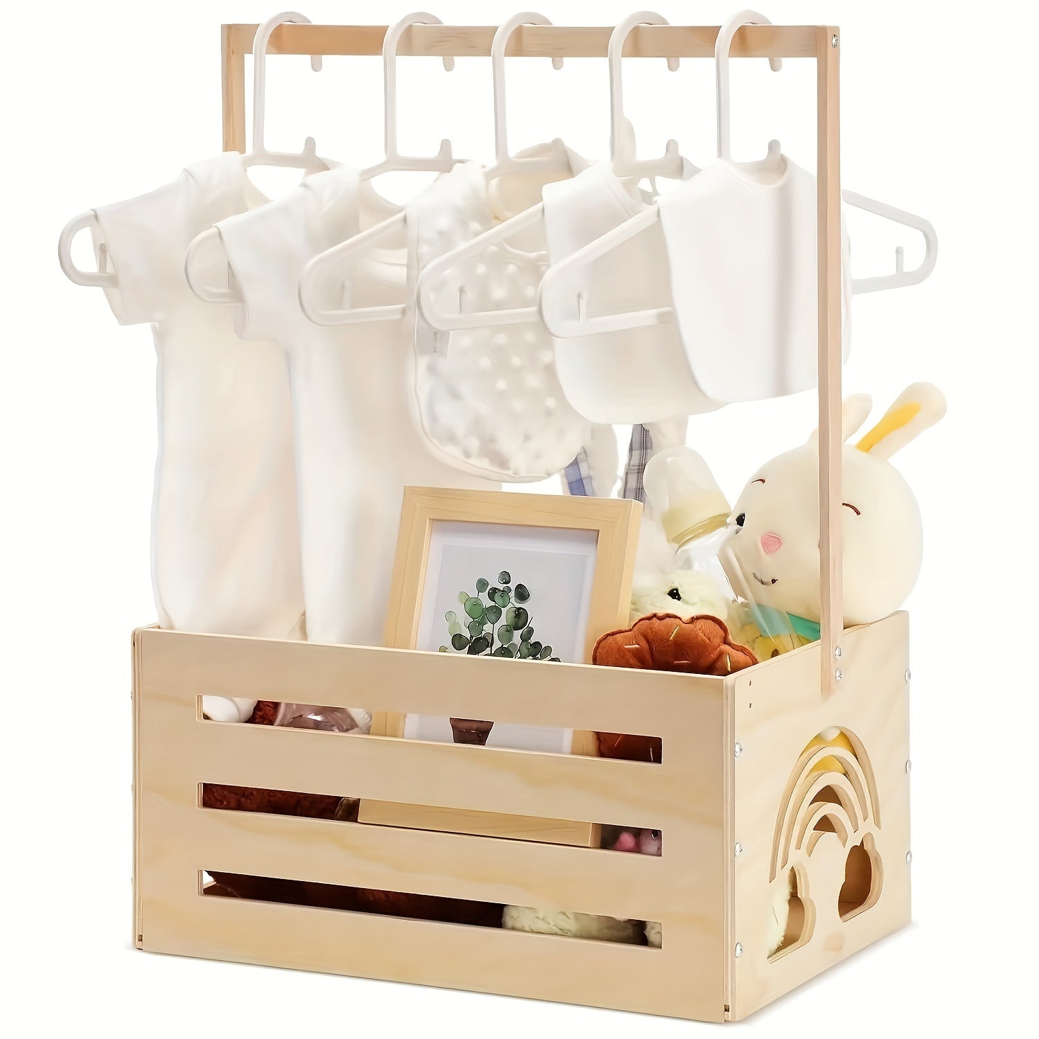 Wooden Baby Hamper Storage Box with Handle for Nursery Organization and Toy Storage