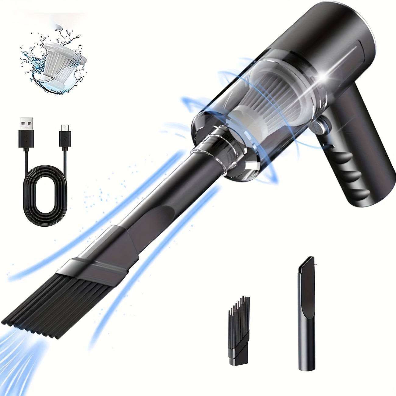 Kichik avtomobillar uchun yuqori quvvatli mini avtomobil changyutgichi, puflash, so'rish va yoritish uchun ko'p maqsadli, 10 ta muhim bayramlar uchun mos.