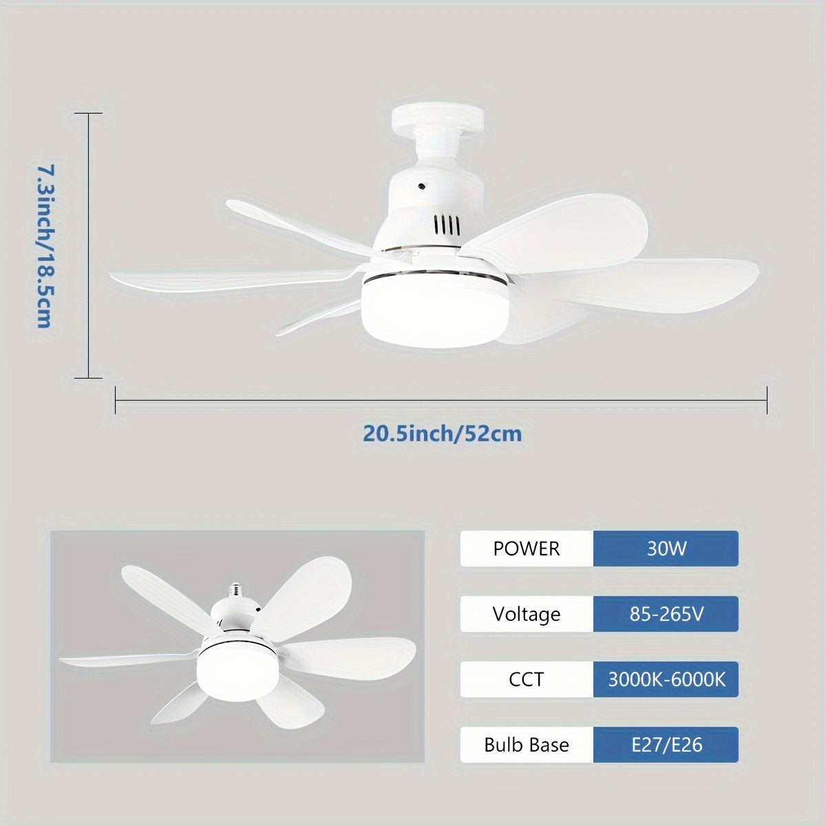 2-Pack LED Smart Ceiling Fan Lights with Remote Control E26/E27 Adjustable Lighting and Speed
