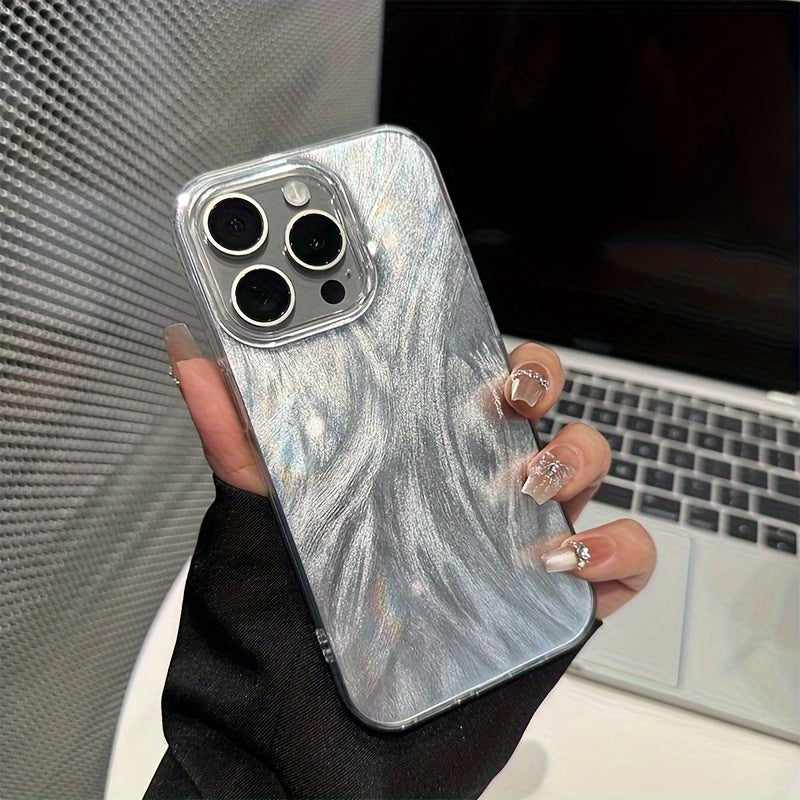 Противоударный чехол из TPU для Apple iPhone 11-15 Pro Max с лазерным дизайном из перьевого пряжи