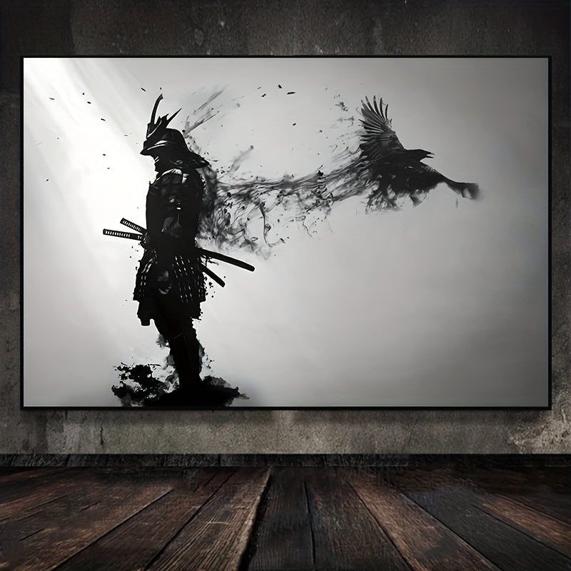 Black and White Japanese Samurai Wall Art Poster Canvas Painting for Living Room Decor