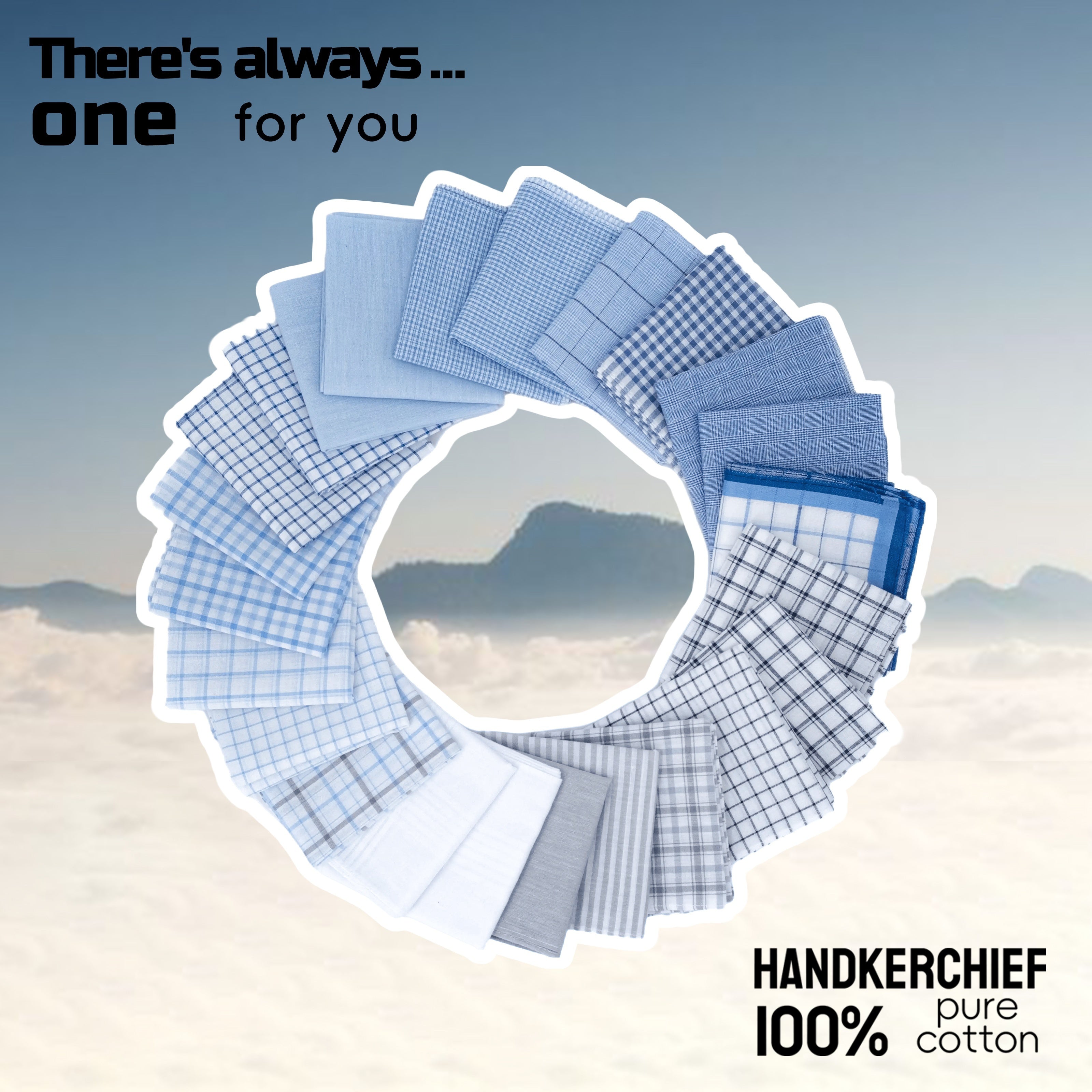 12-Pack Men's Cotton Handkerchiefs Blue and White Checkered Classic Style