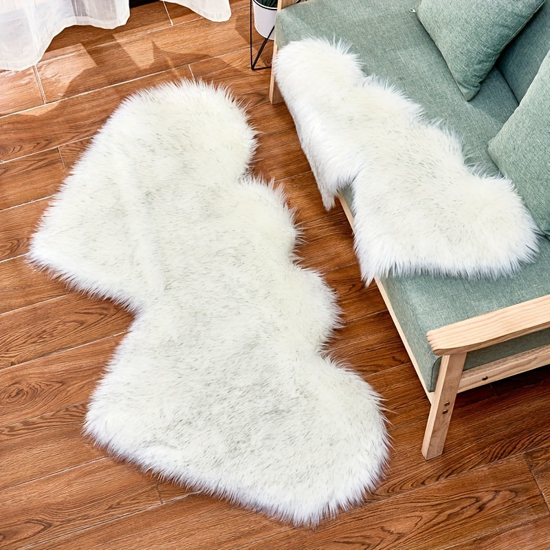 Double Heart Faux Sheepskin Rug, Heart Shaped Fluffy Carpet, Soft Plush Area Mat