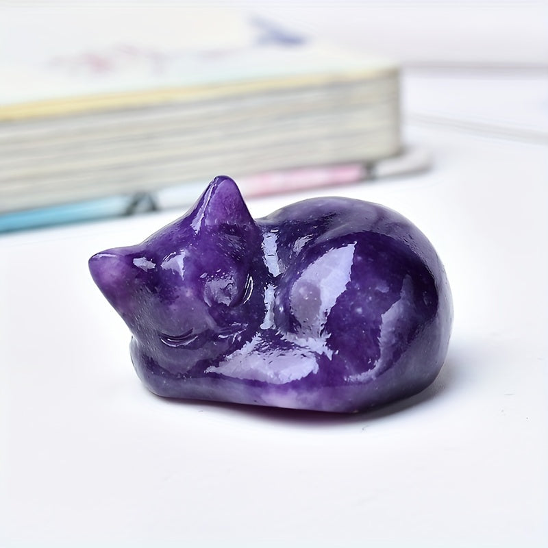 Cristal tallado de una gata durmiendo, espécimen mineral, decoración para el hogar, regalo