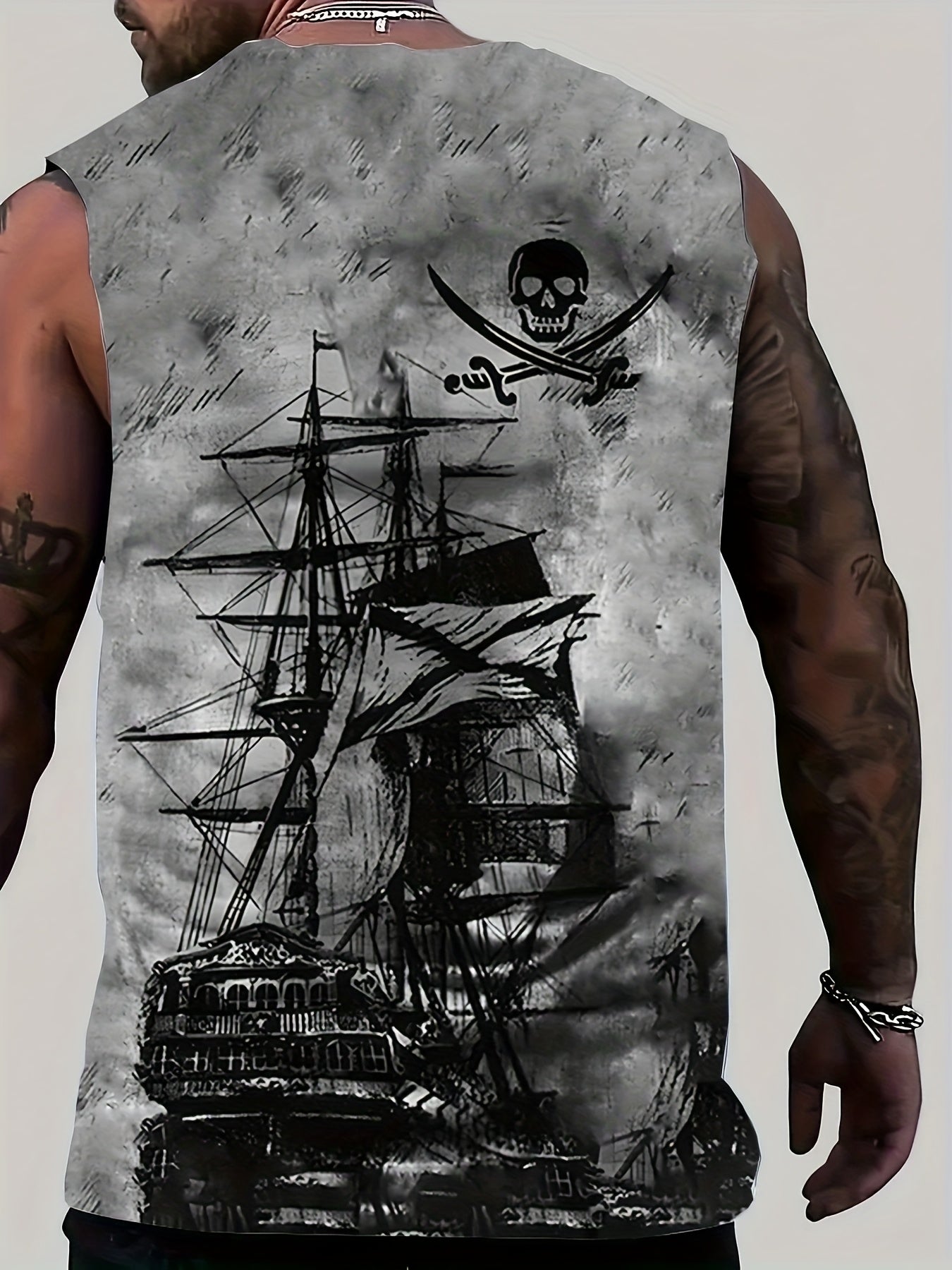Men's Plus Size Pirate Ship Graphic Tank Top Breathable Polyester Summer Street Style