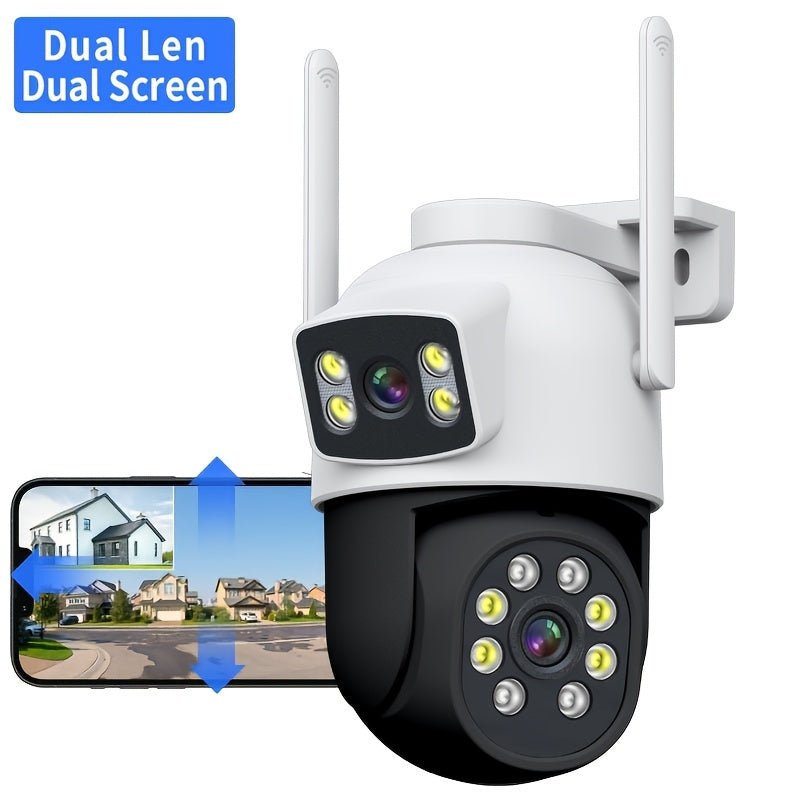Dual Lens Outdoor Security Camera with Color Night Vision Waterproof 360° PTZ WiFi Dome Bullet