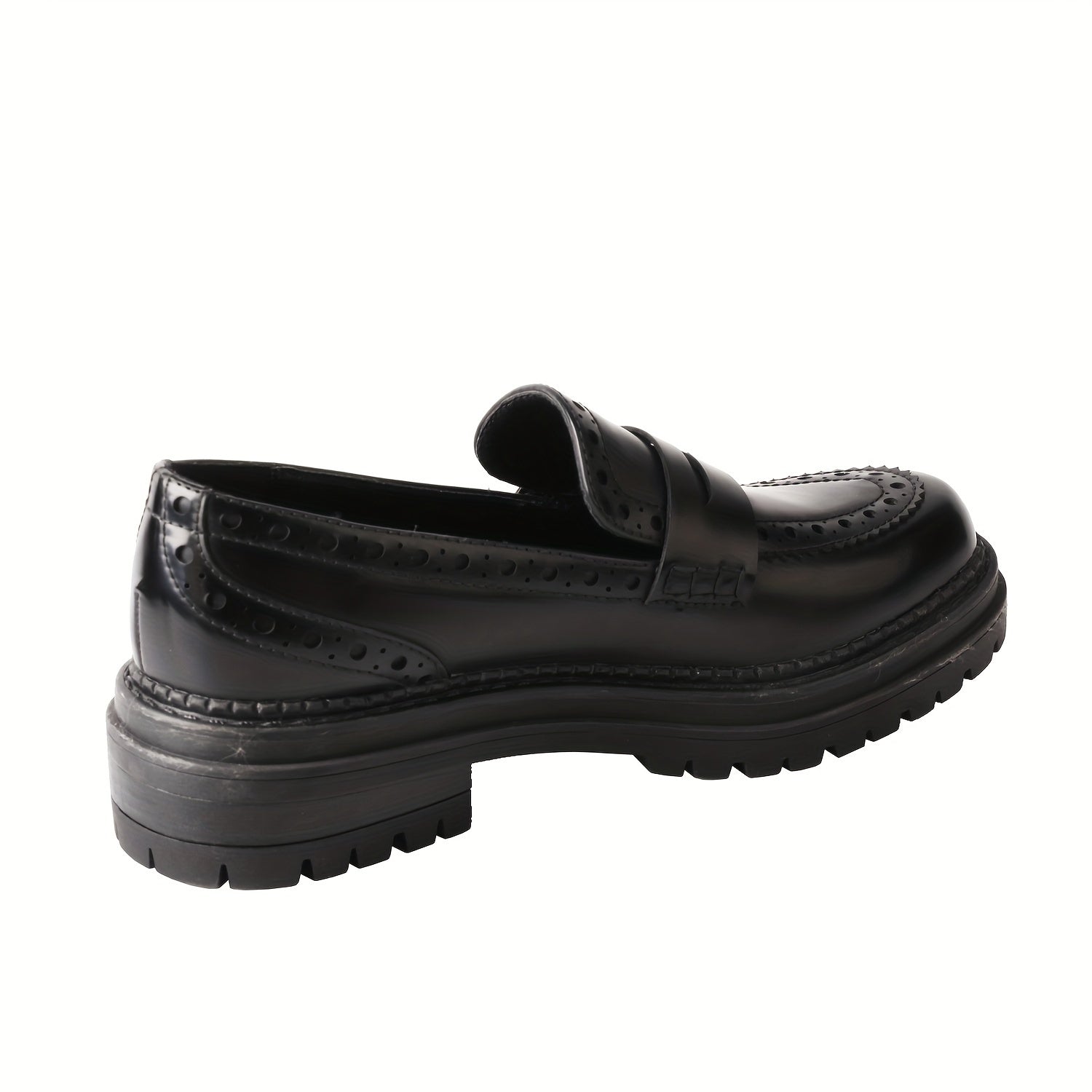 Women's Microfiber Leather Penny Loafers Thick Sole Coarse Heel Black