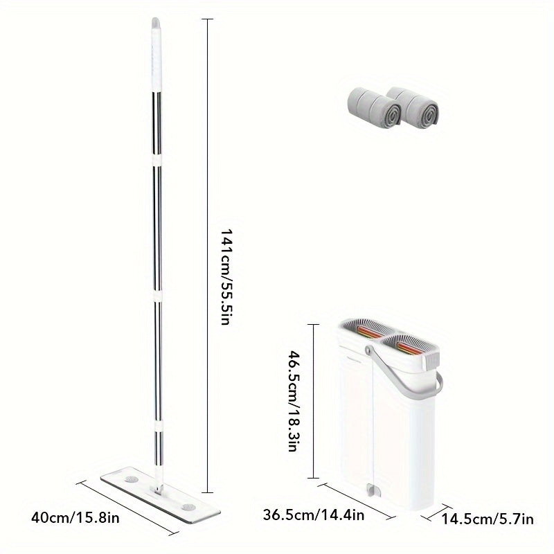 Professional tekis mop to'plami 360° aylanuvchi bosh, yuviladigan gubka va mato bilan