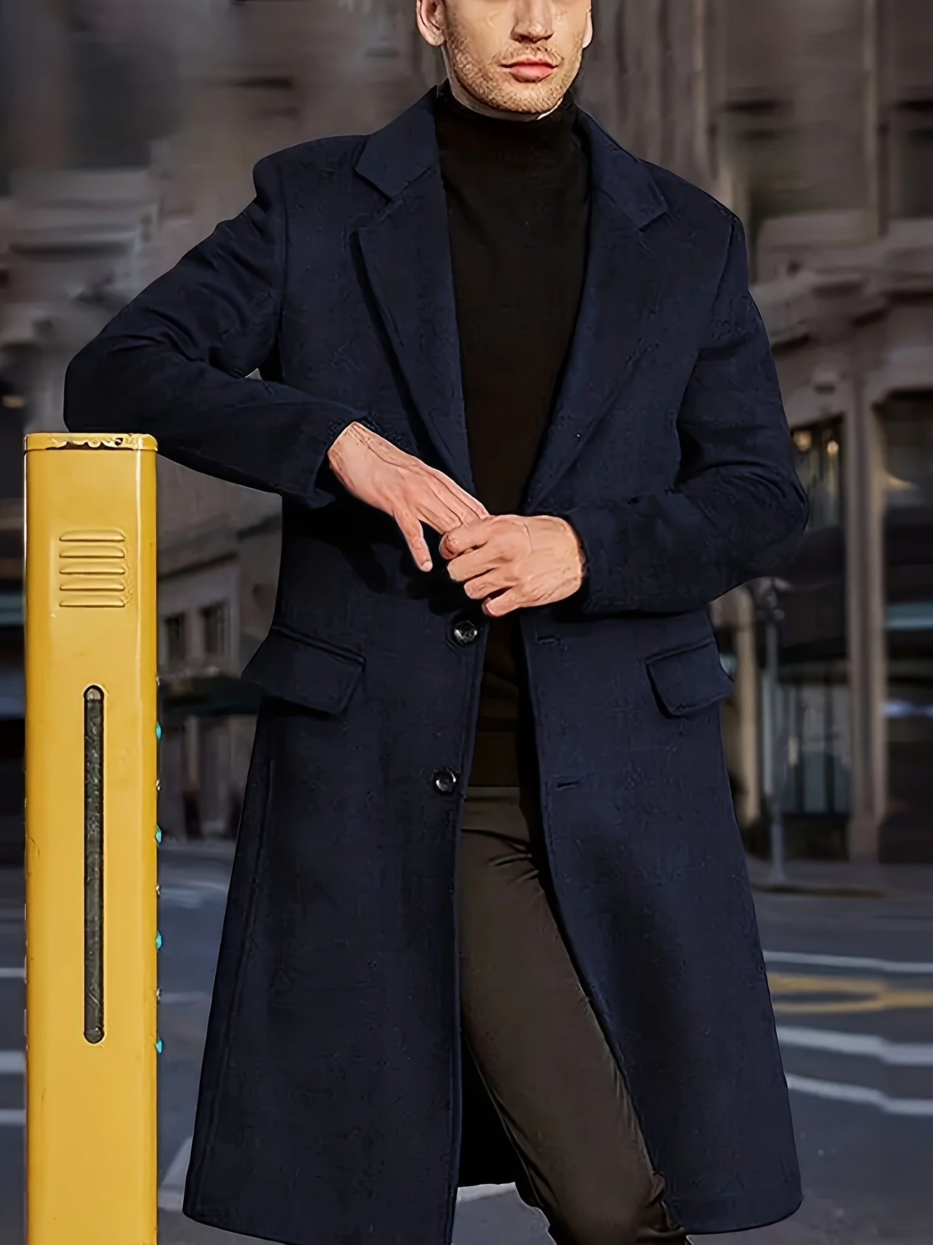 Men's Long Coat Reversible Plus Size Fall Polyester Solid Color Lapel Work Outerwear