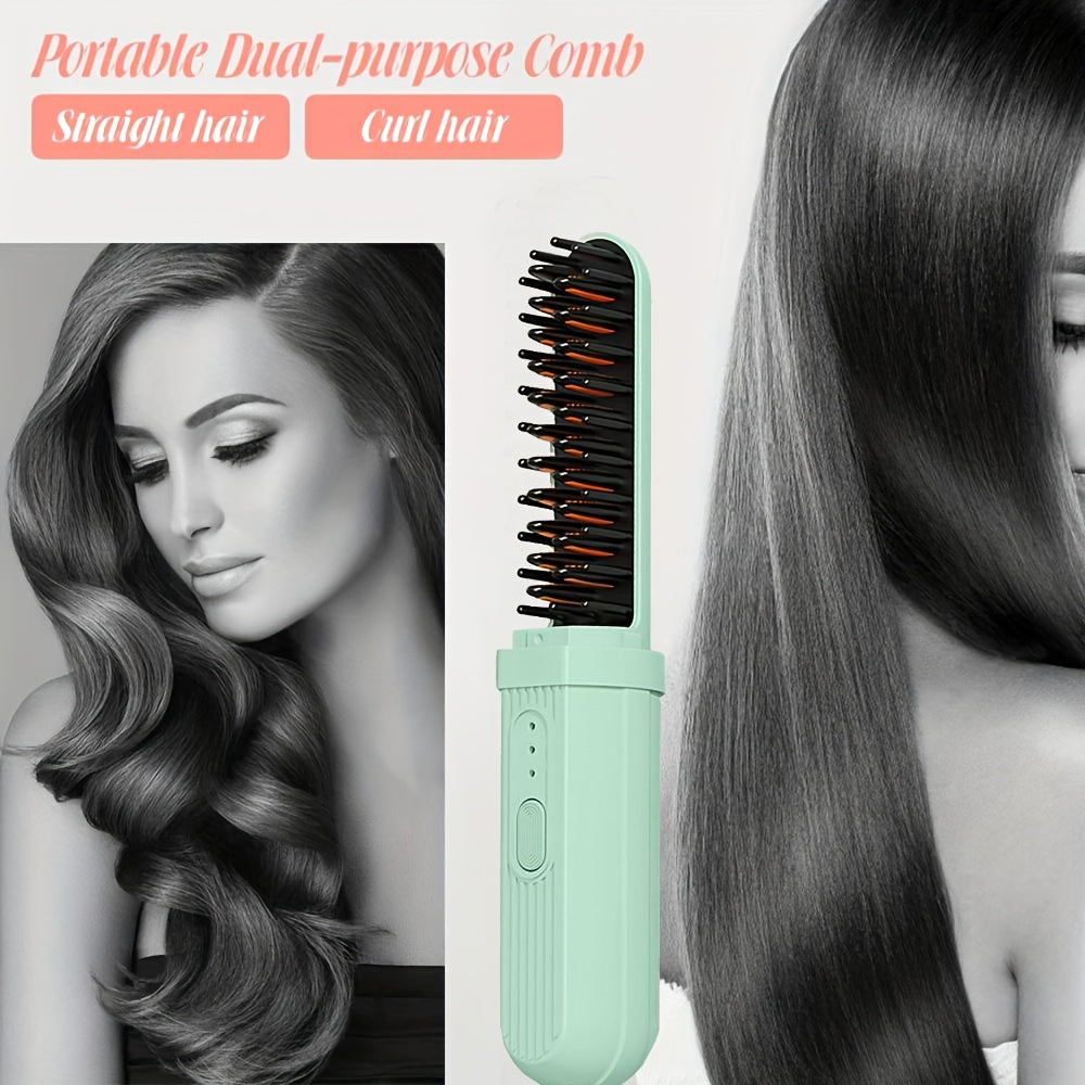 Portable USB Rechargeable Hair Straightener and Curler with Thermal Ion Comb and Anti-Scalding Safety
