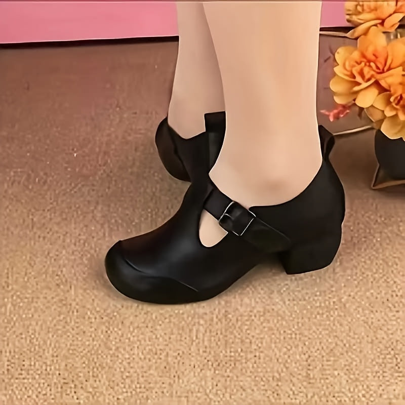 Women's Black Block Heel Pumps Round Toe Dress Shoes All-Season