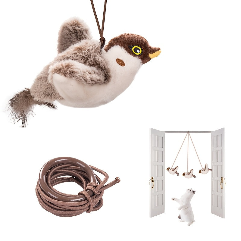 Electric Cat Toy with Flapping Bird and Real Bird Sounds Rechargeable Durable Polyester