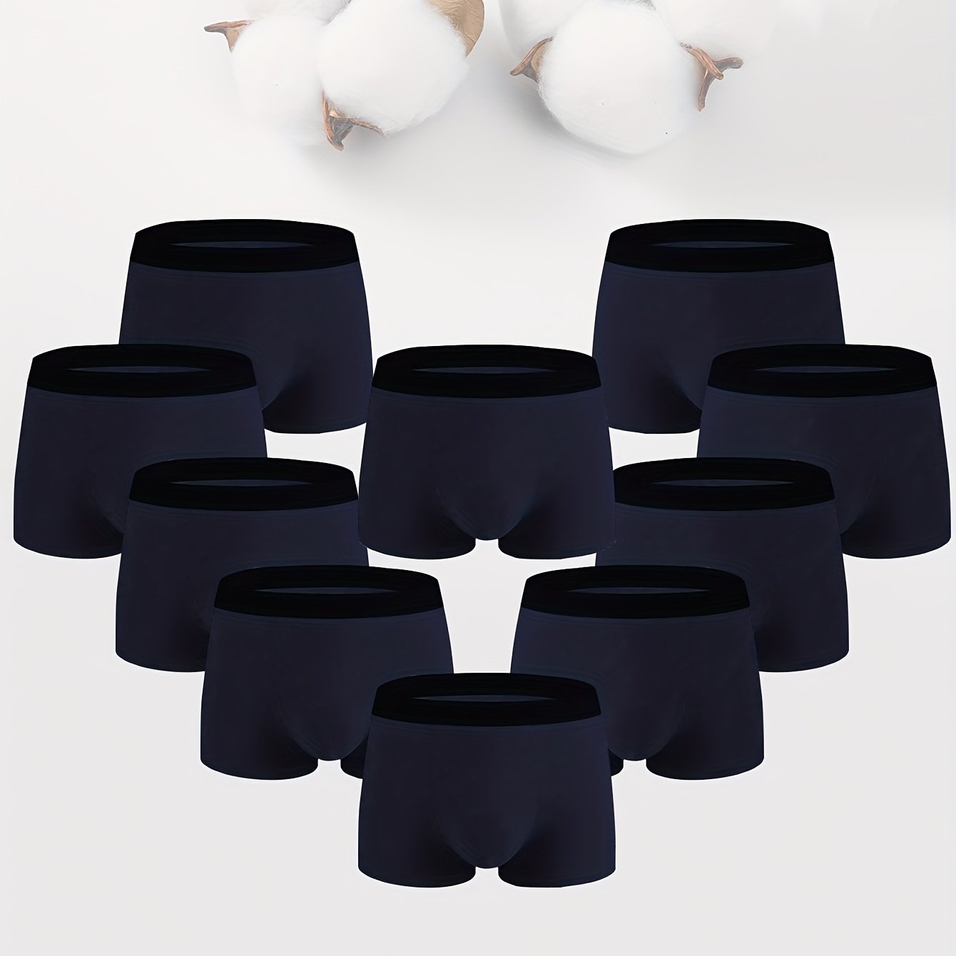 10 Pcs Men's Solid Cotton Boxer Briefs Breathable Comfortable Underwear