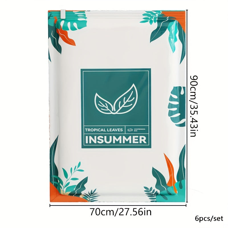 Bolsa de almacenamiento con compresión al vacío con patrón de hojas para ropa de cama, ropa, chaquetas de plumas, rectangular, manual, extracción de aire