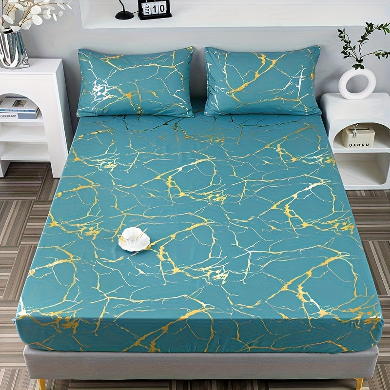 3-Piece Bedding Set with Gold Foil Textured Design Breathable Polyester for Bedroom or Guest Room