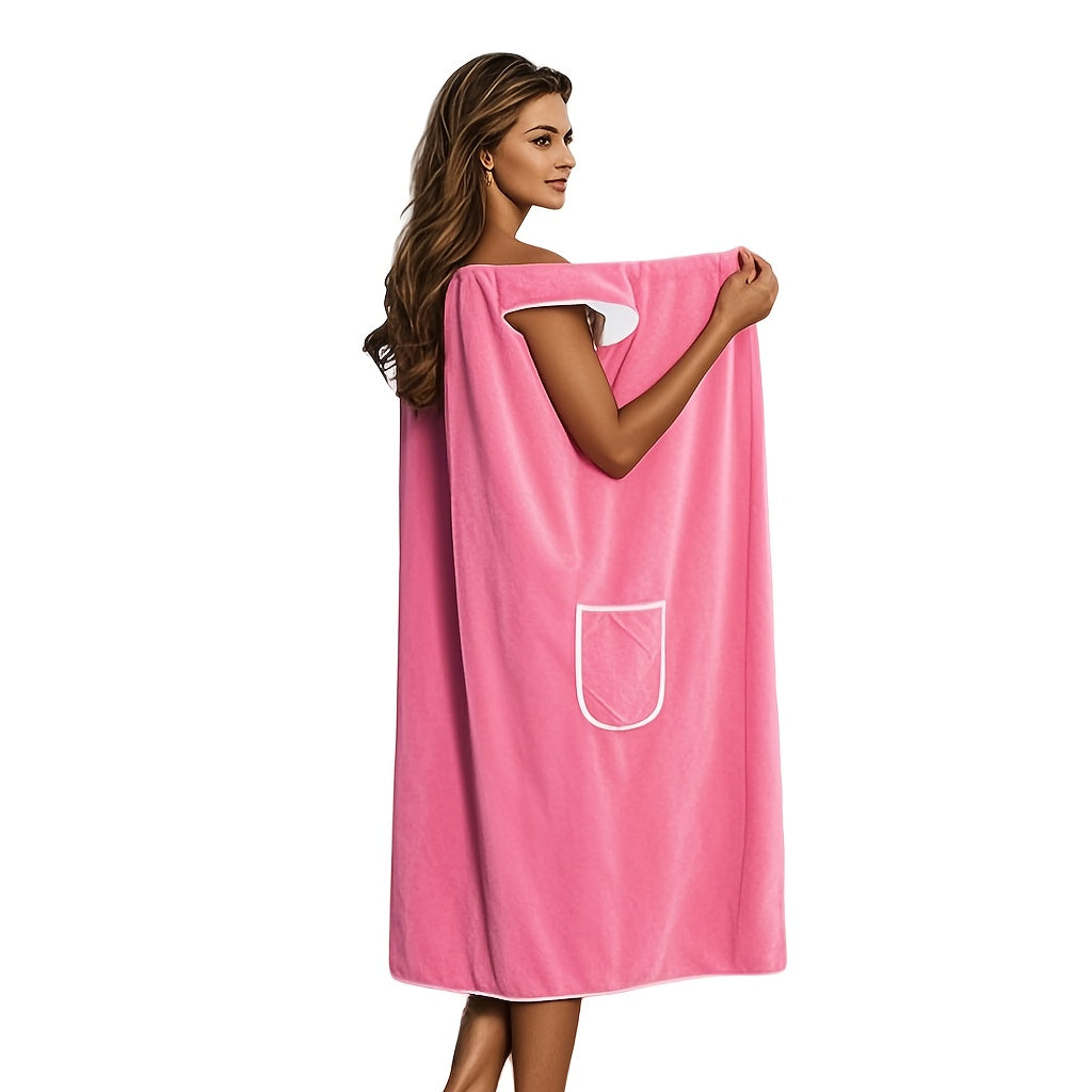 Women's Soft Coral Fleece Bathrobe with Plaid Cartoon Design Pockets and Absorbent Towel-Like Fabric