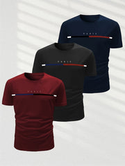 3-Pack Men's Crew Neck T-Shirts with Paris Print and Alphabet Pattern Polyester Knit Medium Stretch Regular Fit