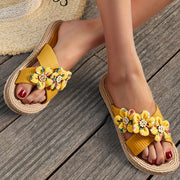 Women's Summer Flat Sandals Flower Toed Casual Beach Slides