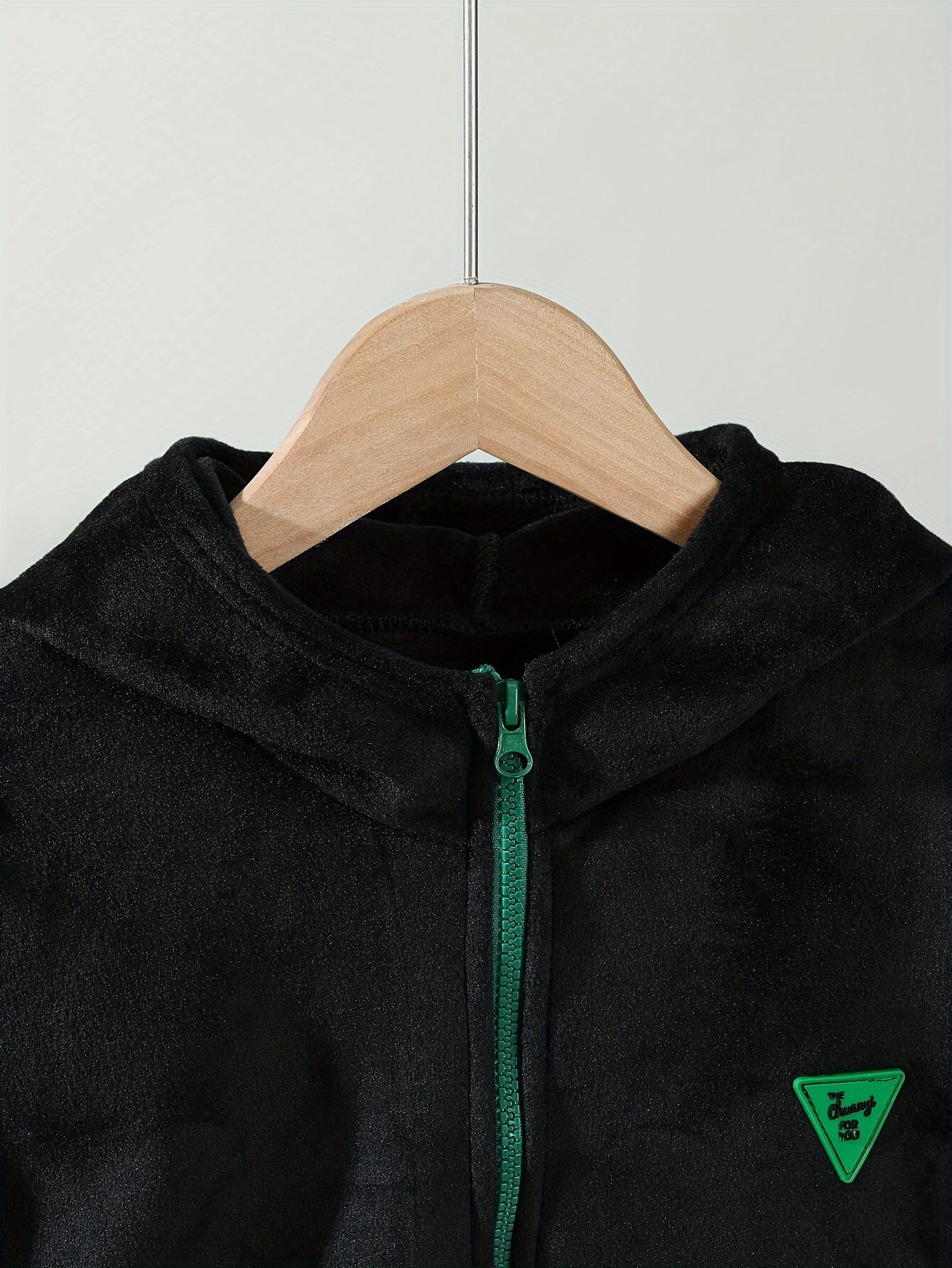 Boys Velvet Hooded Two-Piece Suit Fall Winter Zipper Alphabet Pattern