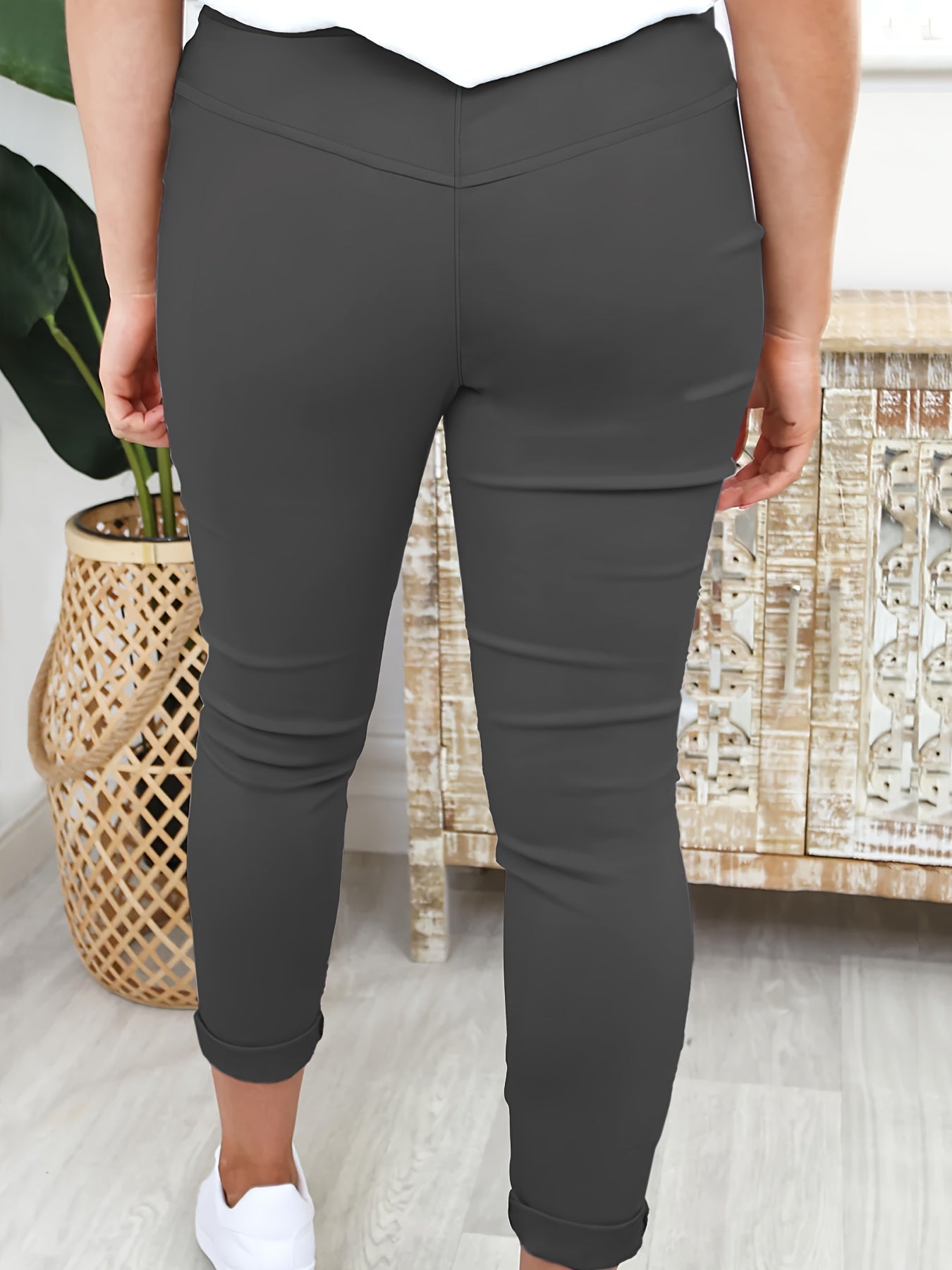 Pantalones jogger para mujer de color sólido, de poliéster elástico, con cordón en la cintura, para todas las estaciones