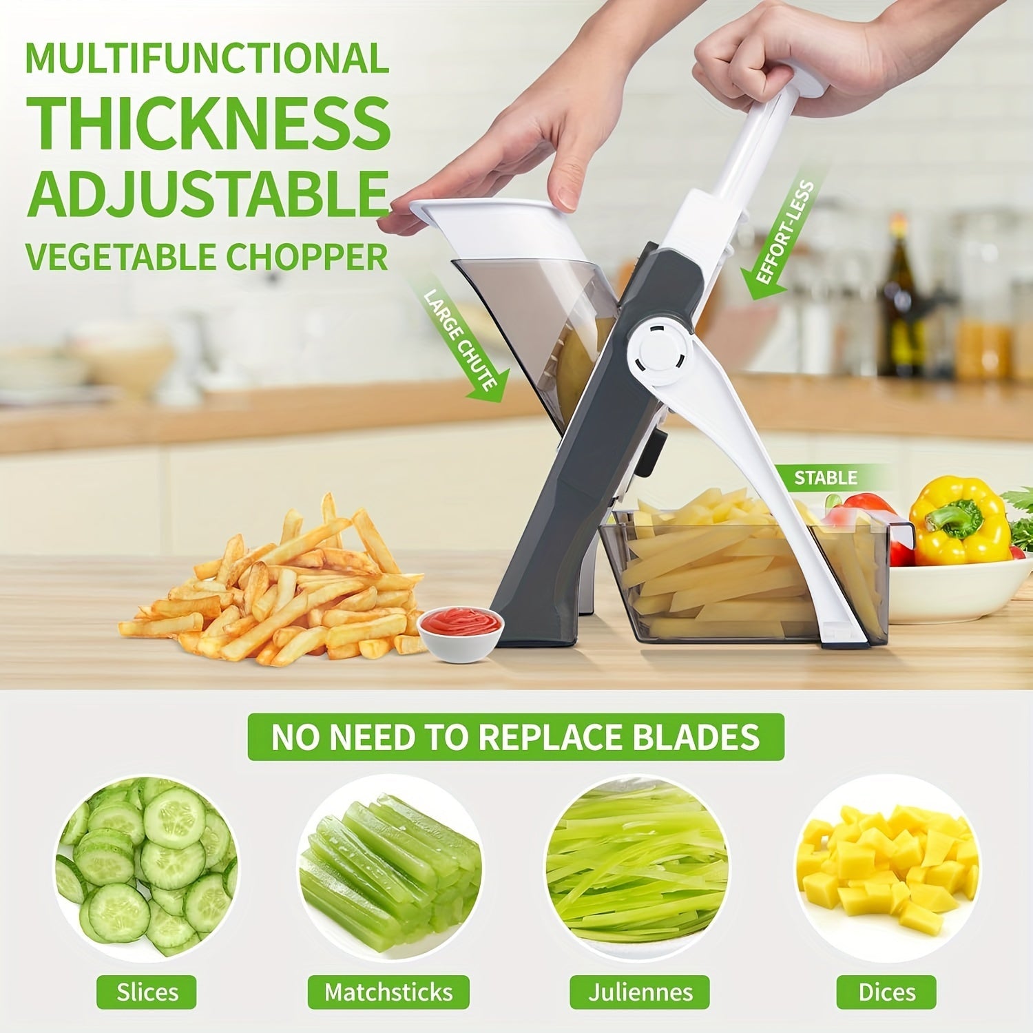 Multi-Functional 5-in-1 Vegetable Chopper Gray, Adjustable Thickness, Easy Meal Prep