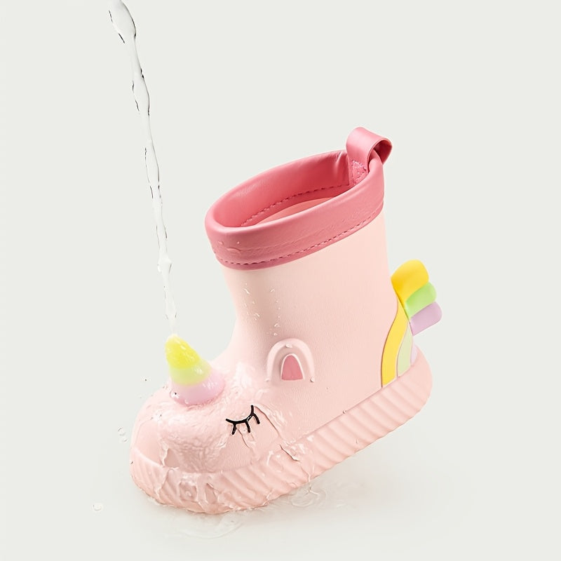 Girls Waterproof Unicorn Rain Boots Pink White EVA Non-Slip Short Casual Outdoor Fall Winter