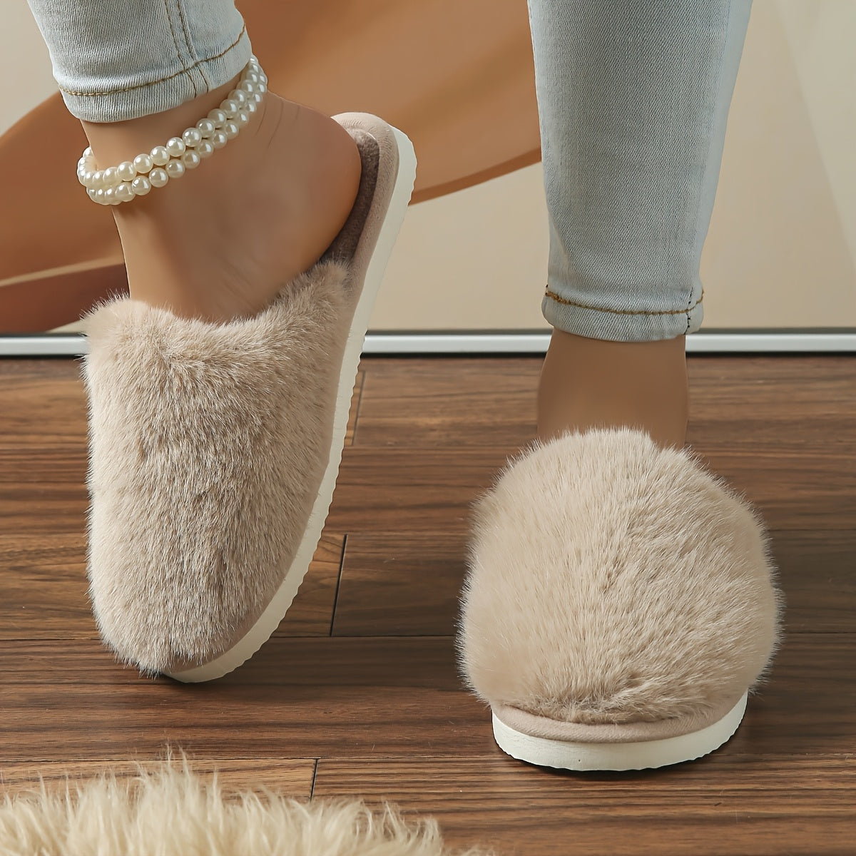 Women's Fuzzy Slip-On Slippers with Plush Toe and EVA Sole for Indoor Comfort
