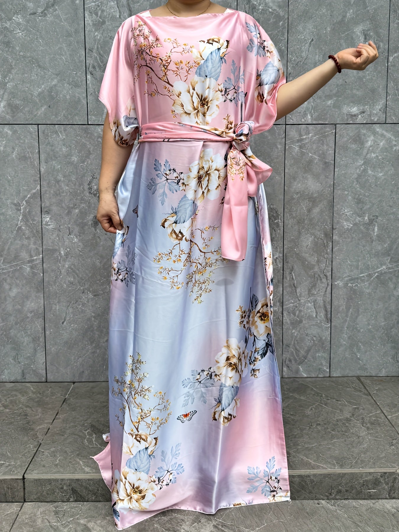 Plus Size Women's Maxi Kaftan Dress Flowy Floral Pink Blue Beige Beach Party