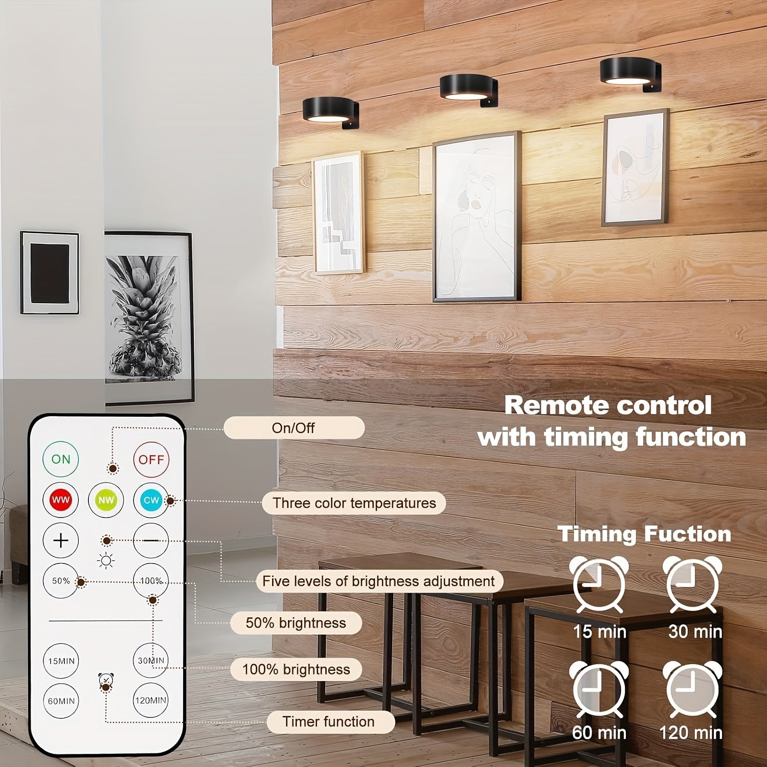 Lámparas de luz LED magnéticas para cuadros en pack de 3 con control remoto, temperatura de color ajustable, iluminación para arte en la pared