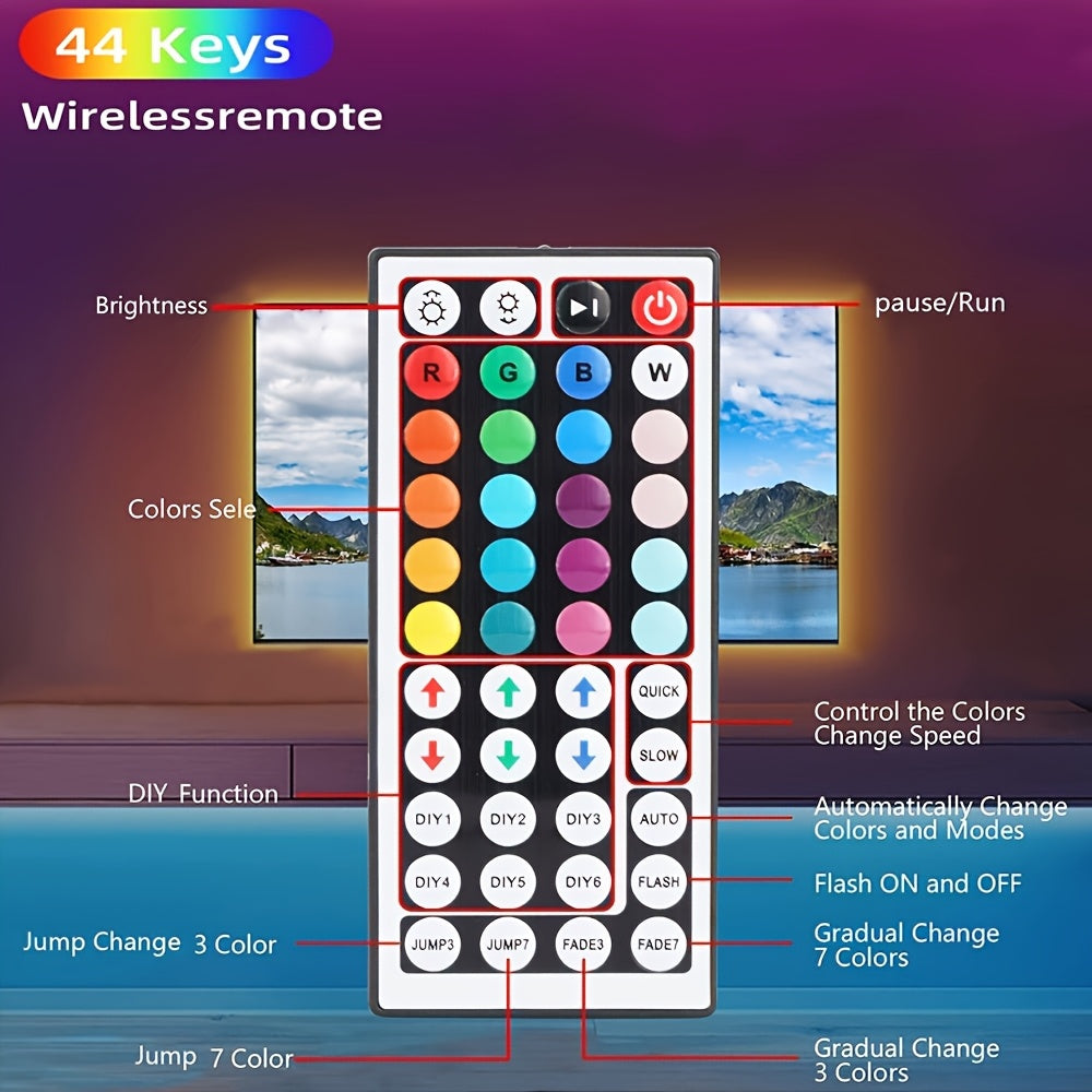 Wireless RGB LED Strip Light Dimmable Remote Control Decoration for Living Rooms