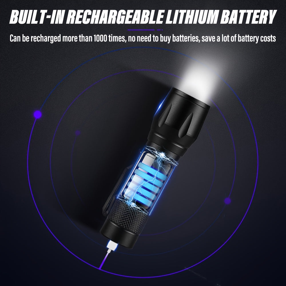 Mini LED Flashlight Rechargeable Portable Work Light with Zoom COB Side Light for Camping Hiking Outdoor