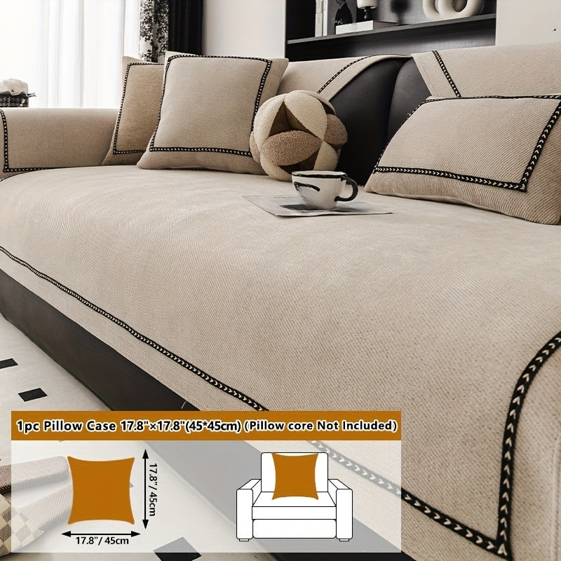 Chenille Sofa Cover with Lace Trim Non-Slip All-Season Furniture Protector Machine Washable